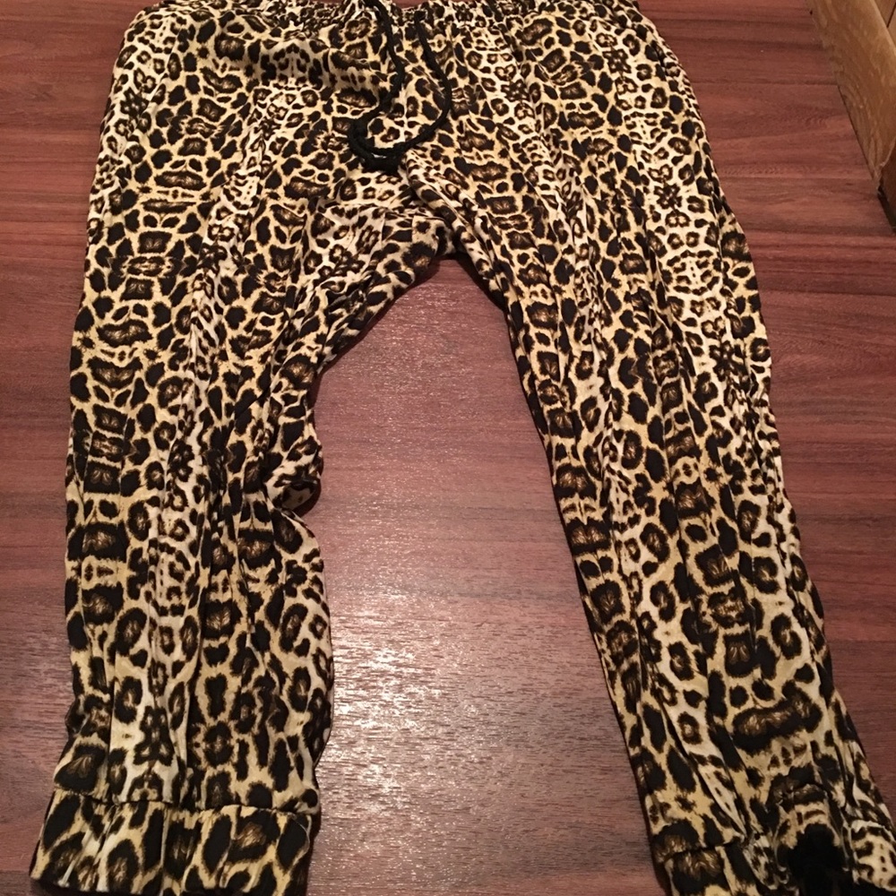 Leopard print pants.